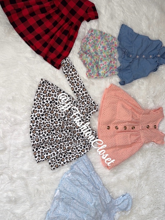 Other - Girls Mixed Dress Bundle - Red Plaid, Leopard, Coral Eyelet + More